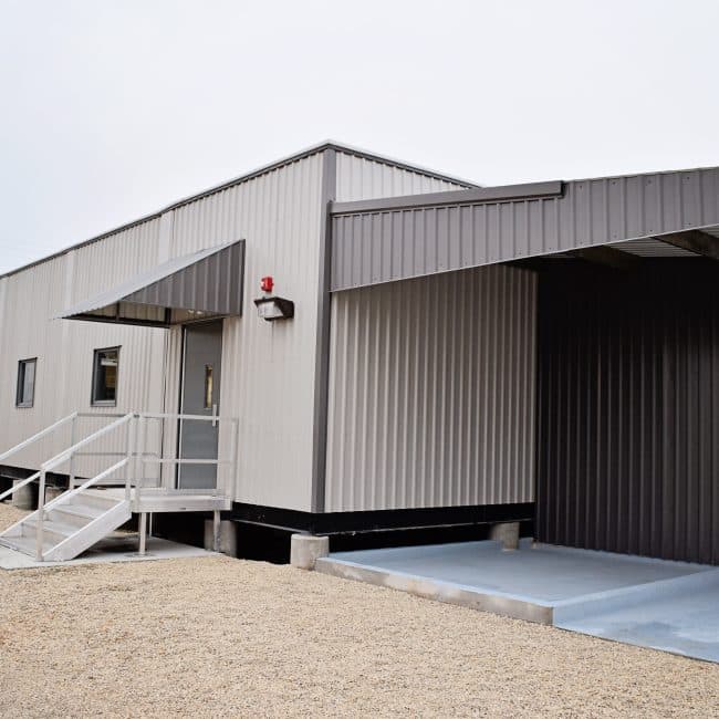 Exterior view of new laboratory construction and blast resistant building for Evonik